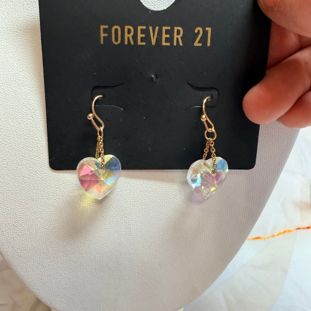 Forever 21 Heart Shaped Iridescent Dangle Earrings
